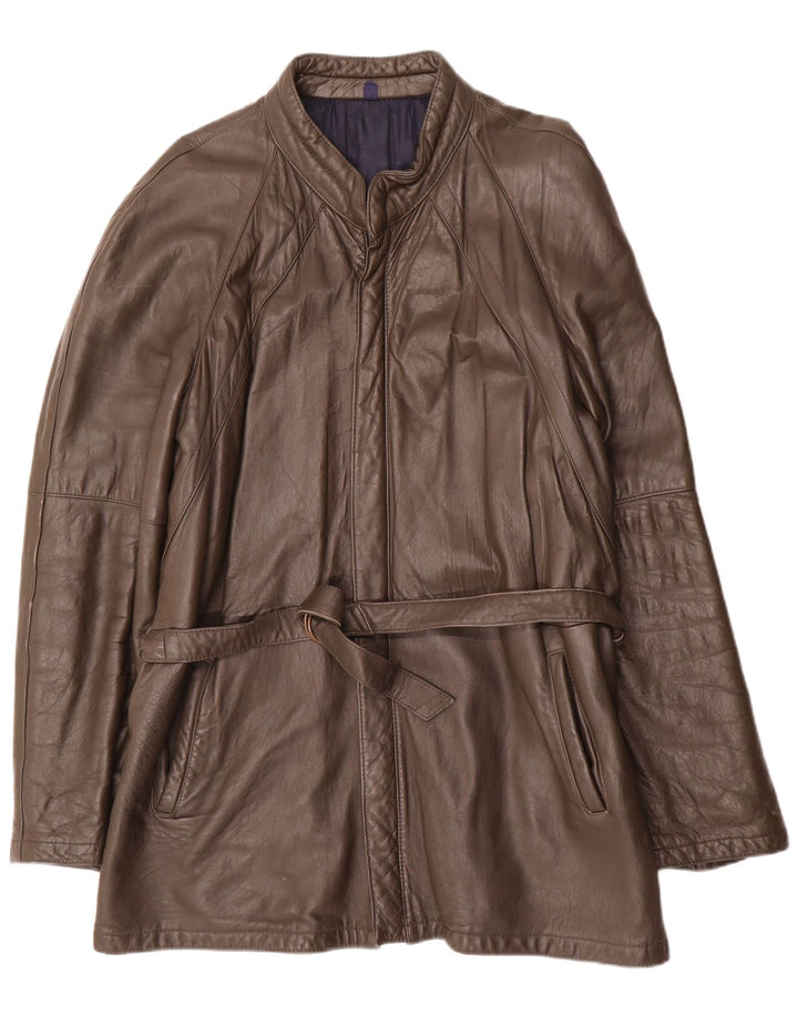 Cappotto in pelle vintage da uomo UK 38 in pelle marrone medio