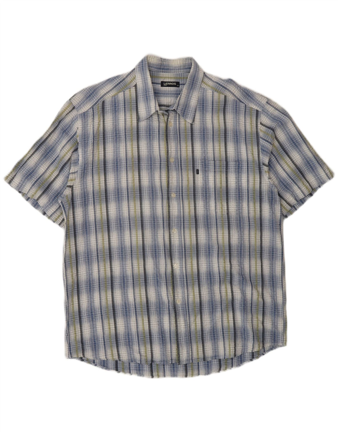 Camicia da uomo a maniche corte Regular Fit Lerros XL in cotone a quadri blu