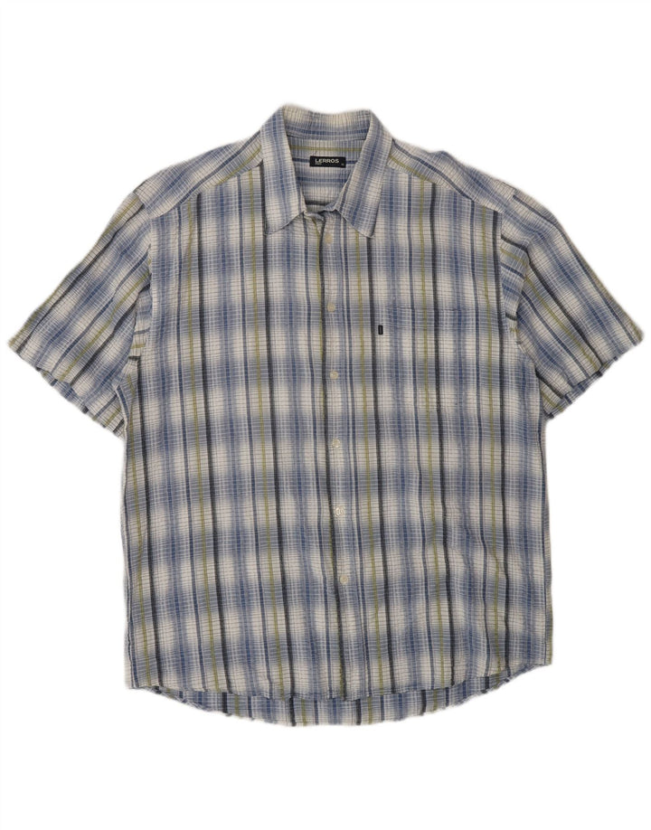 Camicia da uomo a maniche corte Regular Fit Lerros XL in cotone a quadri blu