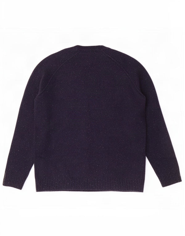 Maglione maglione girocollo da uomo Fat Face XL Lana d'agnello screziata blu navy
