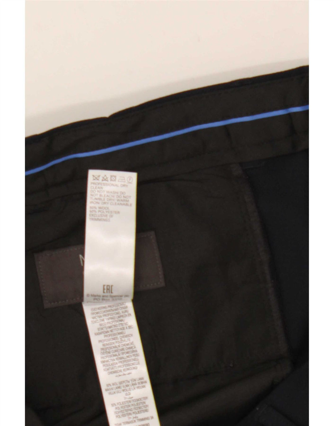 Pantaloni da abito regolari da uomo Marks & Spencer W36 L29 Lana blu navy