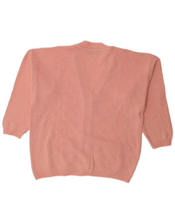 Maglione cardigan oversize da donna vintage UK 16 grande cotone rosa