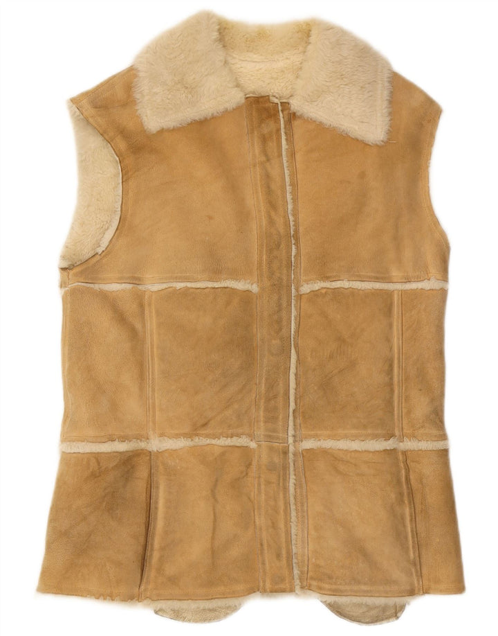 Gilet vintage in shearling da donna IT 44 beige medio