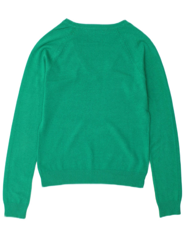 Zara Womens V-Neck Jumper Sweater UK 10 Small Green Cotton