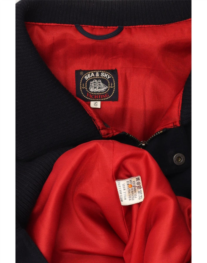 SEA & SKY Mens Yachting Bomber Jacket IT 48 Medium Navy Blue Wool