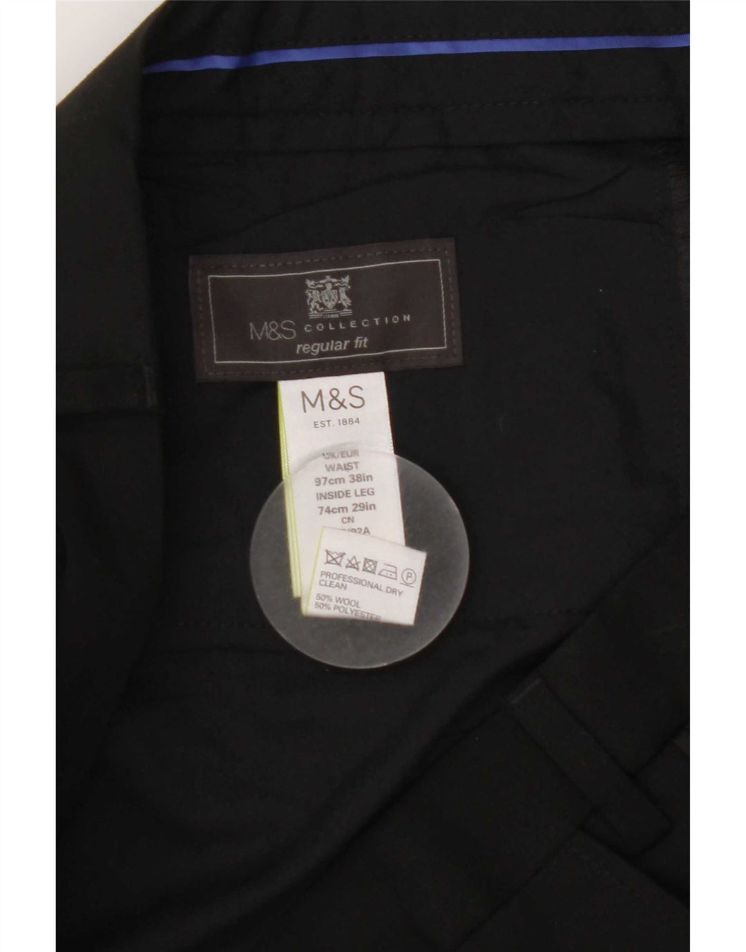 Pantaloni da abito dritti da uomo Marks & Spencer vestibilità regolare W38 L29 lana nera