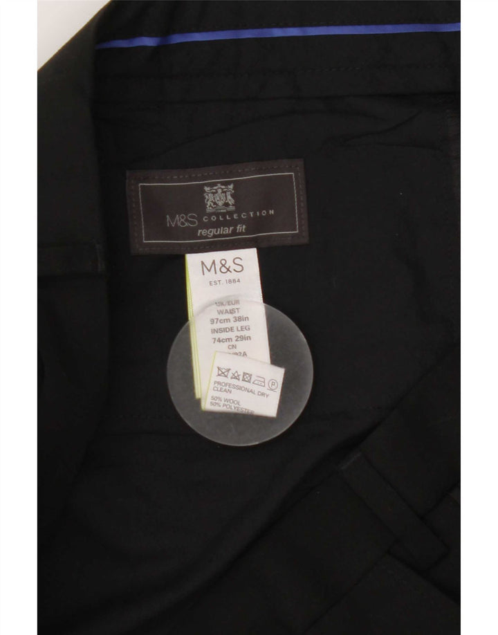 Pantaloni da abito dritti da uomo Marks & Spencer vestibilità regolare W38 L29 lana nera