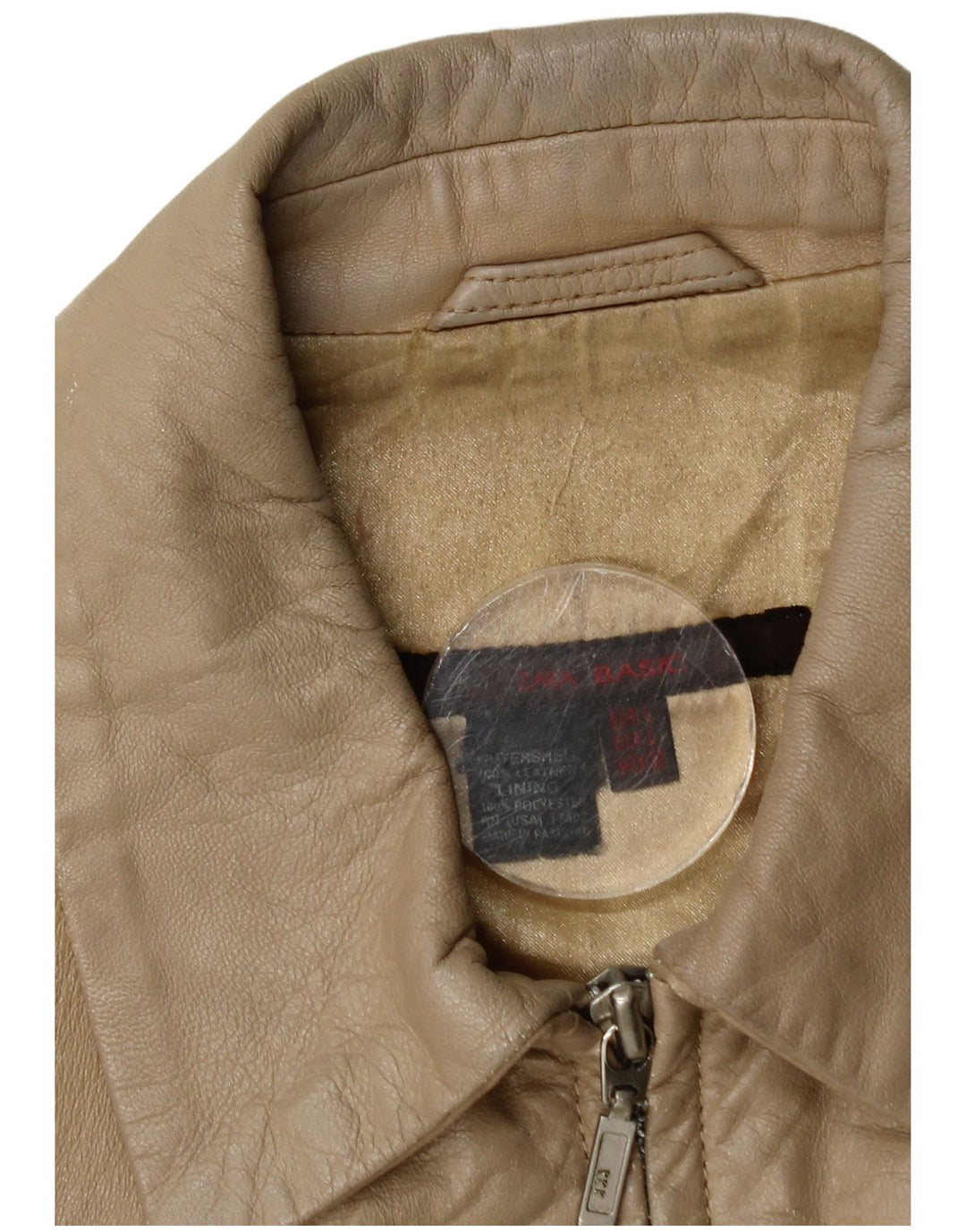 Giacca in pelle corta da donna Zara UK 14 grande in pelle beige