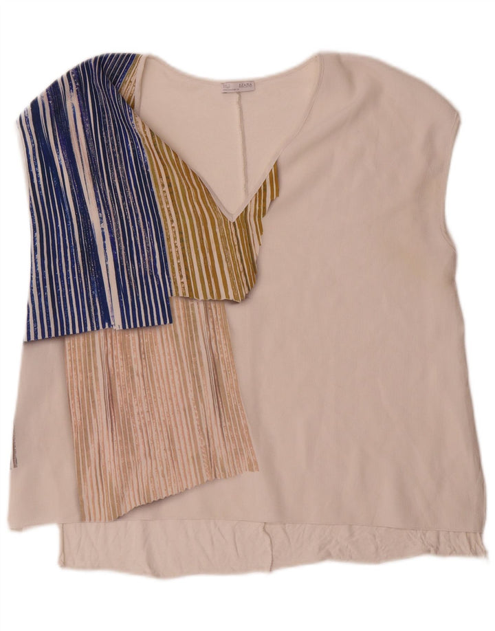 Camicetta senza maniche da donna Zara UK 14 Colorblock bianco medio