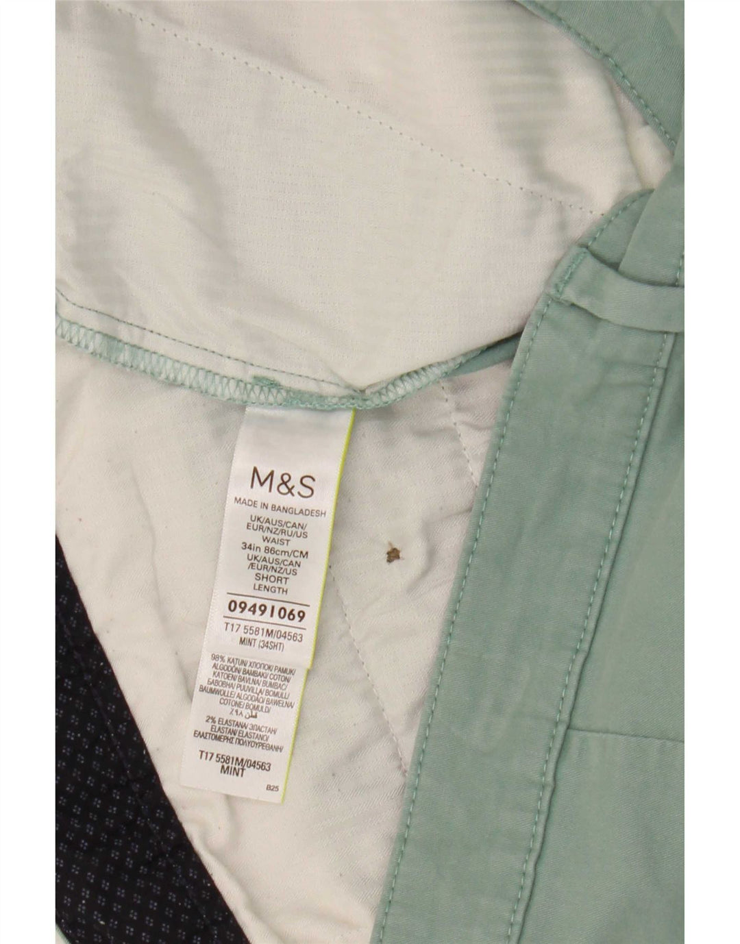 Pantaloncini chino da uomo Marks & Spencer W34 grandi in cotone verde