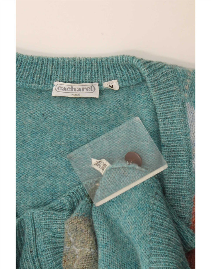 Maglione cardigan da uomo Cacharel Lana medio turchese a rombi/diamante