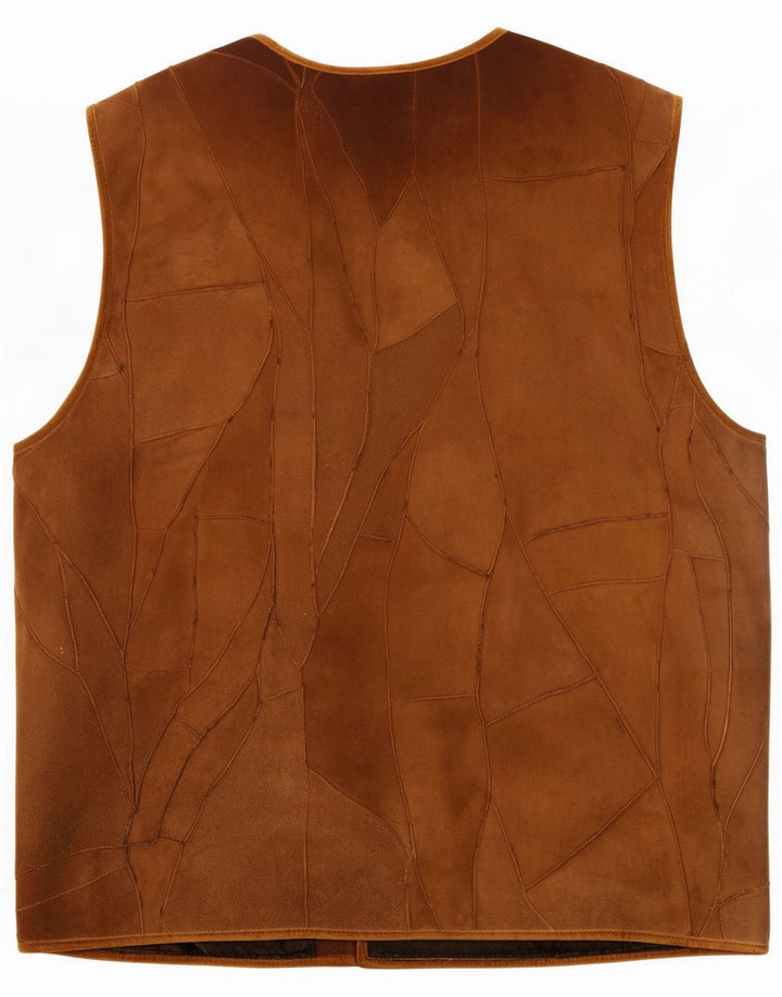 Vintage Mens Shearling Suede Gilet IT 48 4XL Brown Patchwork
