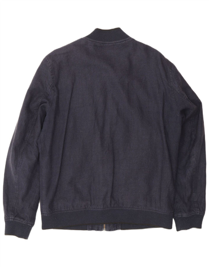 Giubbotto bomber da uomo Ted Baker taglia 4 grande lino blu navy