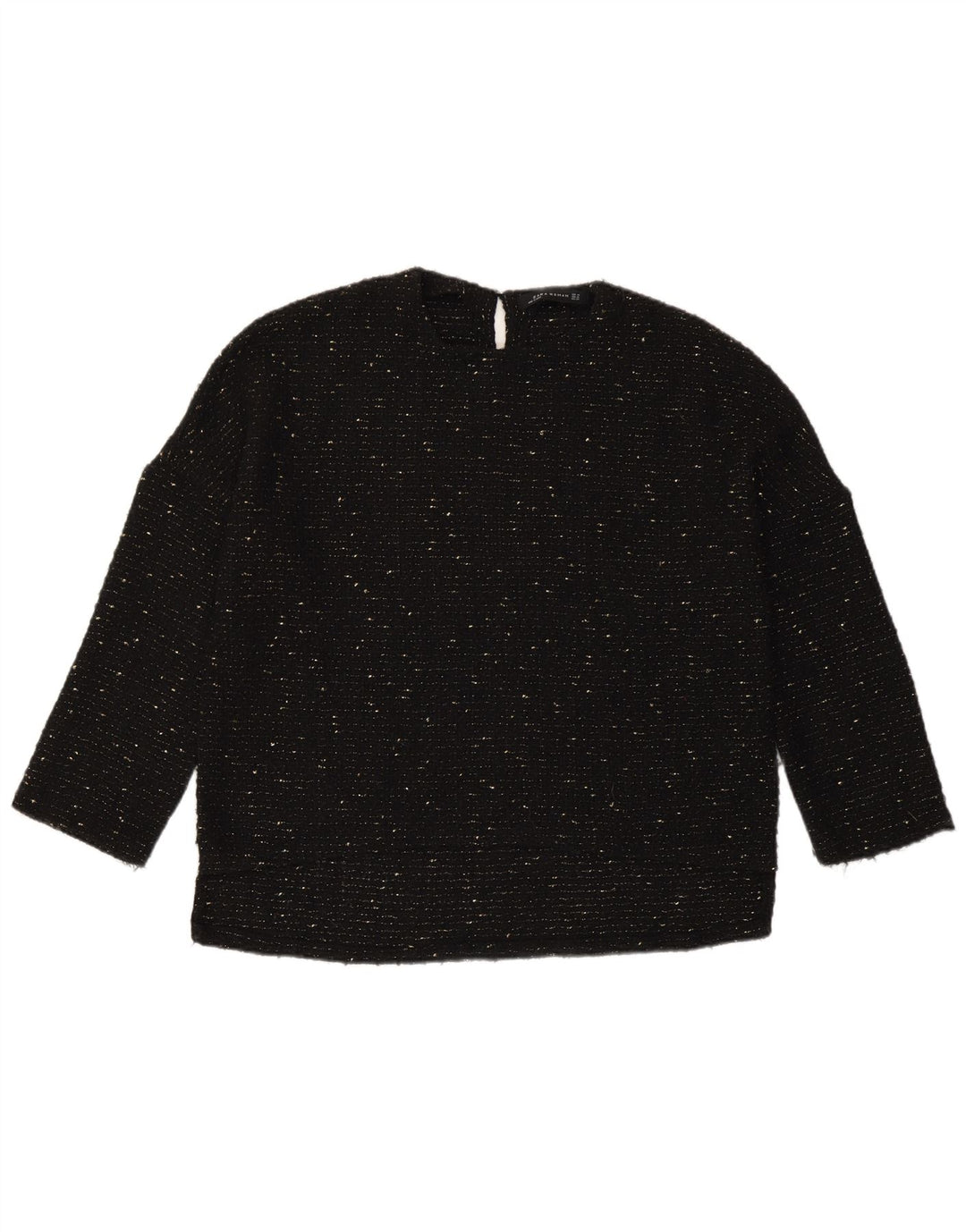 Top Zara da donna oversize con maniche a 3/4 UK 6 XS poliestere chiazzato nero