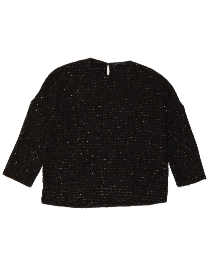 Top Zara da donna oversize con maniche a 3/4 UK 6 XS poliestere chiazzato nero