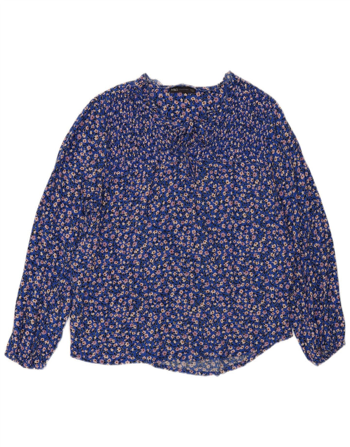 MARKS & SPENCER Womens Long Sleeve Blouse Top UK 14 Medium  Blue Floral