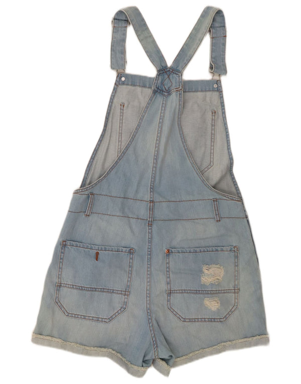 Benetton Salopette da donna in denim effetto invecchiato Pantaloncini piccoli W27 in cotone blu