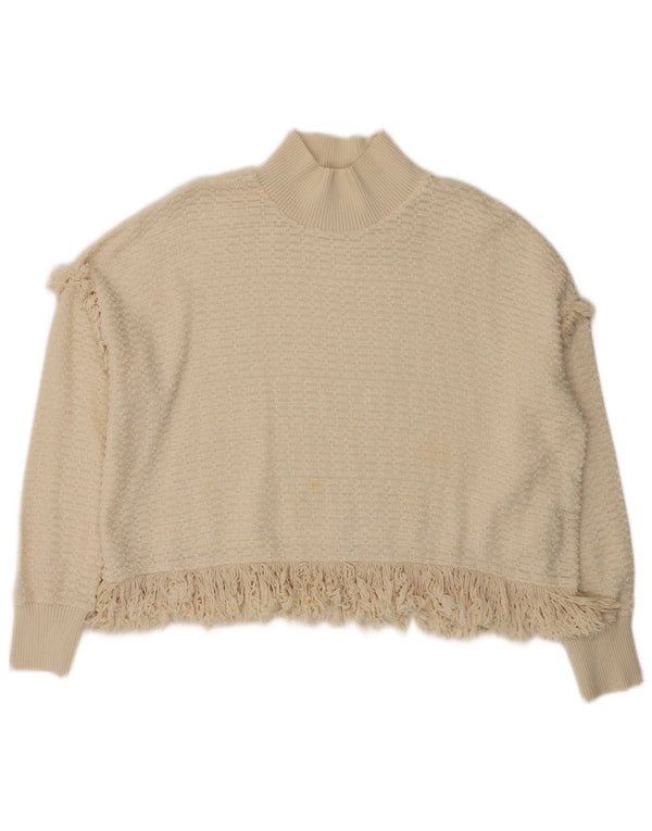 Maglione corto con collo alto da donna Zara UK 14 medio bianco sporco