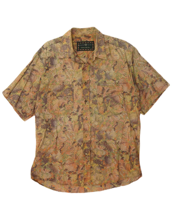 Camicia vintage da uomo a maniche corte grande in cotone Paisley multicolore