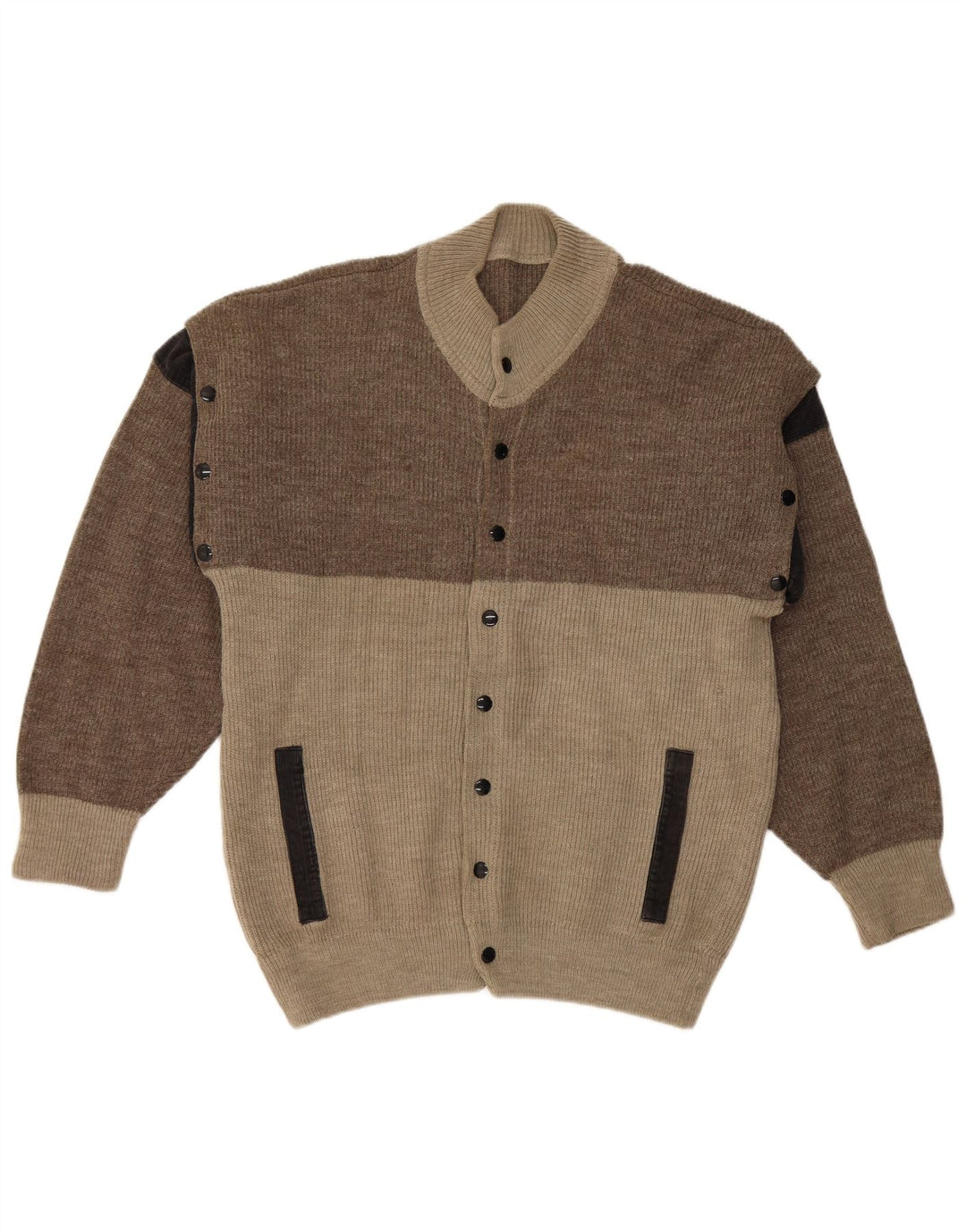 Maglione cardigan da uomo vintage grande blocco di colore grigio