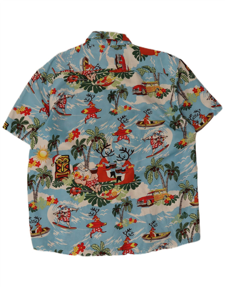 Lowes Camicia hawaiana a maniche corte da uomo, grande, in poliestere blu