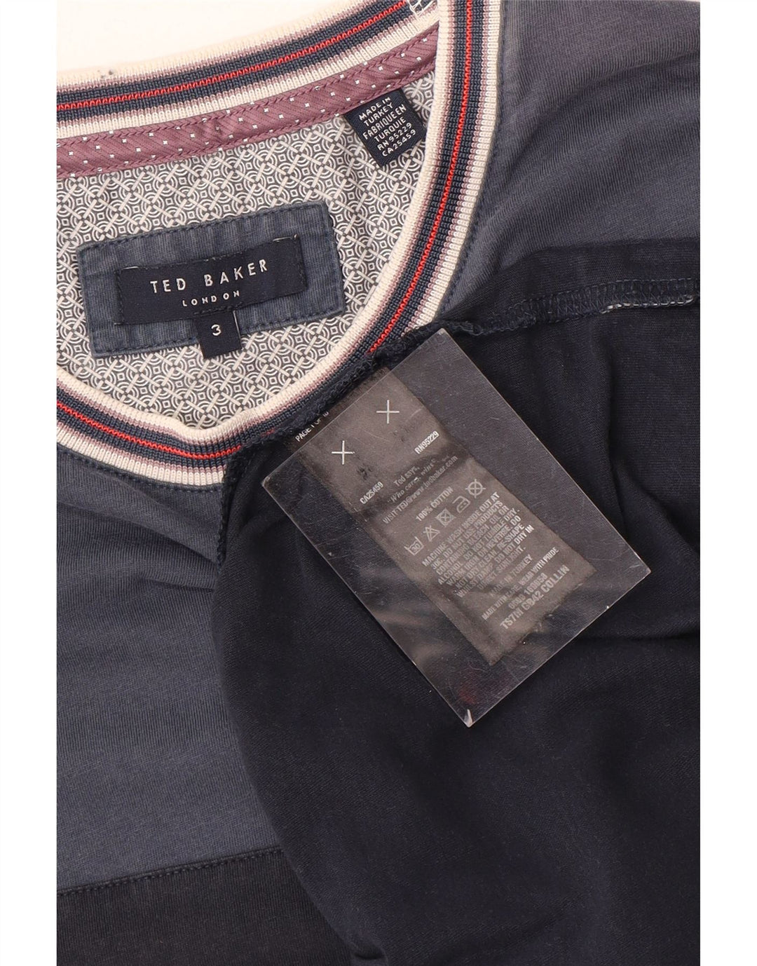 T-shirt da uomo Ted Baker taglia 3 taglia media in cotone color block blu navy