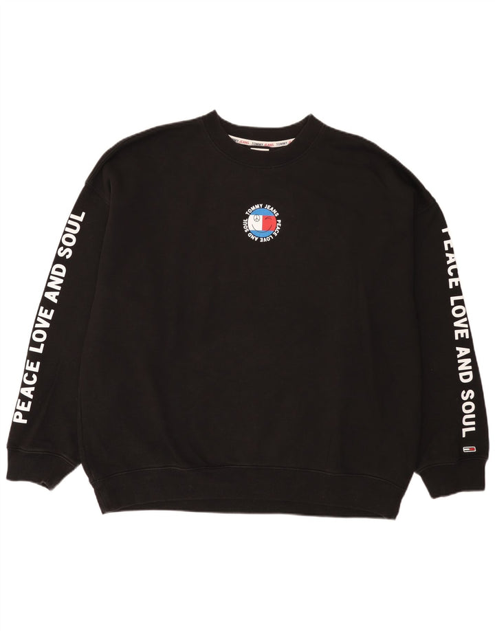Tommy Hilfiger Felpa grafica da uomo Maglione grande cotone nero