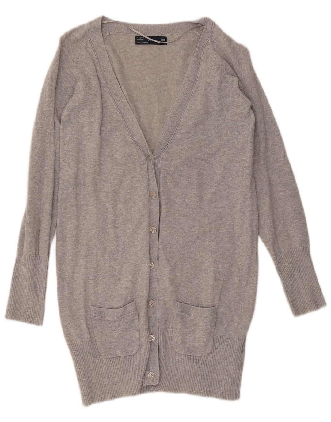 Maglione cardigan da donna Zara UK 12 Cotone screziato grigio medio
