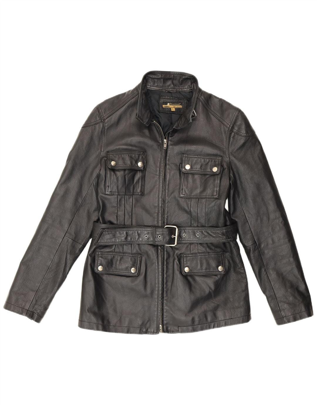 Giacca in pelle vintage da donna UK 16 grande in pelle nera