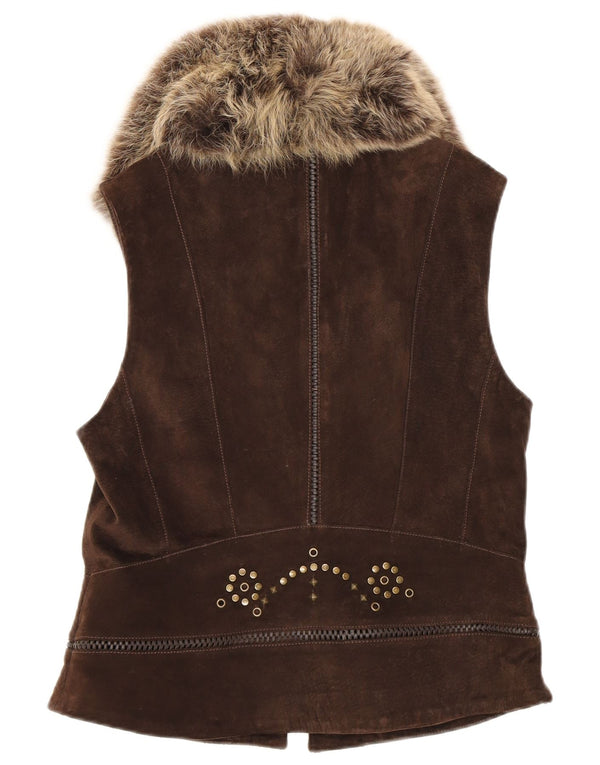 Gilet in pelle scamosciata da donna Karen Millen UK 14 grande marrone