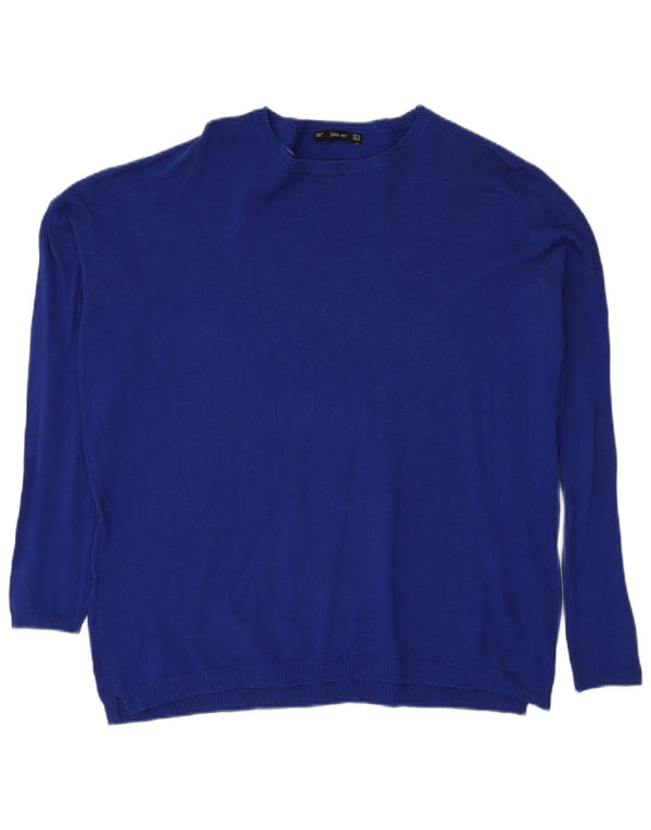 Zara Womens Oversized Boat Neck Jumper Sweater UK 14 Medium Blue Cotton