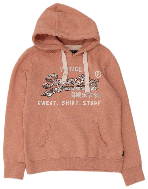 Felpa con cappuccio grafica da donna Superdry UK 12 Cotone chiazzato rosa medio