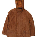Cappotto in pelle con cappuccio vintage da uomo UK 40 grande marrone