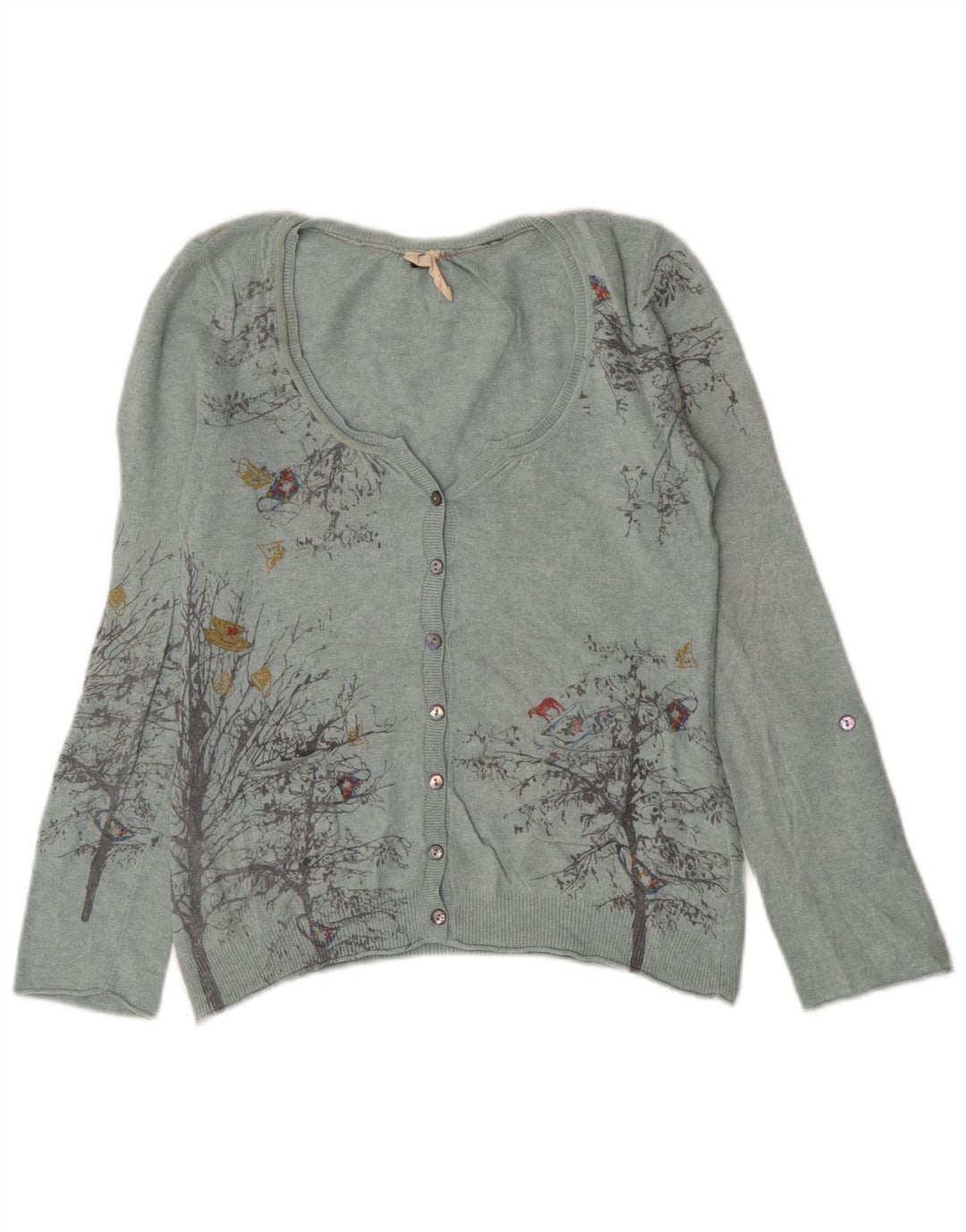 Maglione cardigan da donna White Stuff UK 12 Viscosa floreale blu medio
