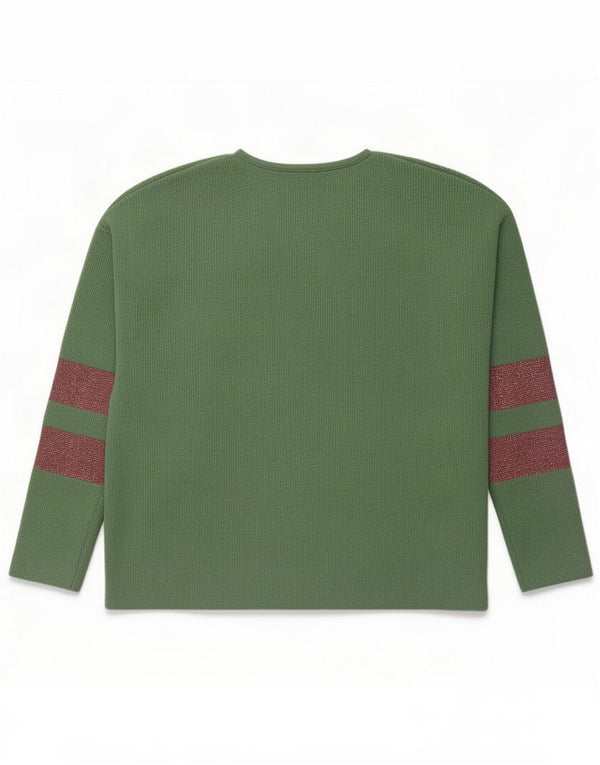 Benetton Top grafico da donna manica lunga UK 14 Verde medio