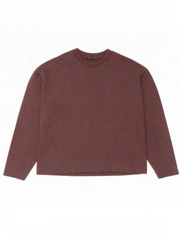 Top Zara da donna a maniche lunghe UK 14 Poliestere screziato bordeaux medio