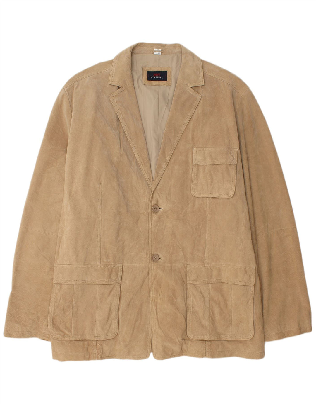 Giacca blazer vintage da uomo in pelle scamosciata a 2 bottoni UK 46 3XL in pelle beige