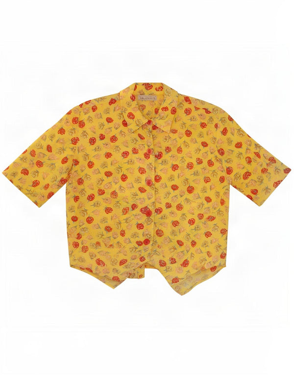 Camicetta vintage da donna a maniche corte corta UK 14 giallo medio floreale