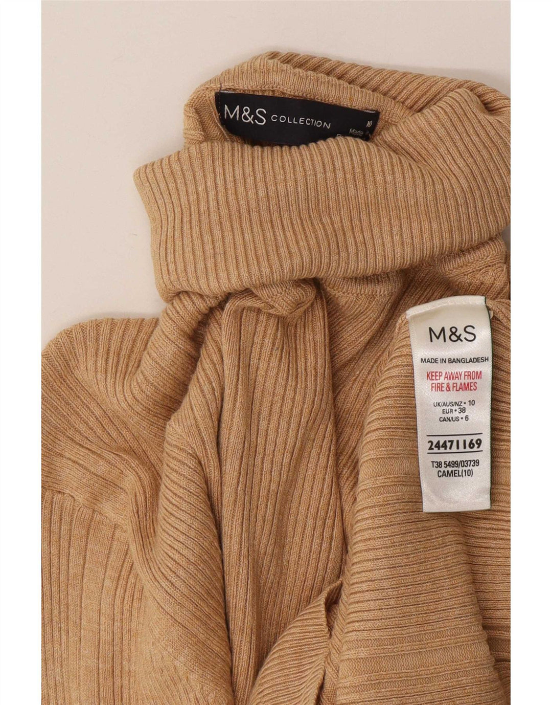 Maglione maglione a collo alto da donna Marks & Spencer UK 10 piccolo in viscosa beige