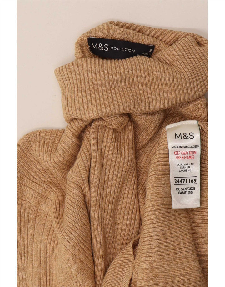 Maglione maglione a collo alto da donna Marks & Spencer UK 10 piccolo in viscosa beige