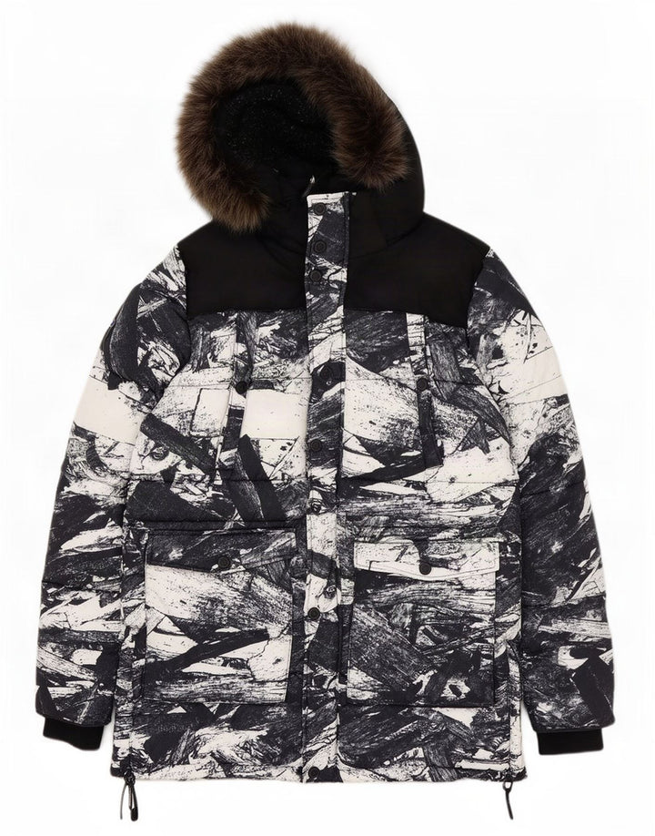 Giacca da sci da uomo con cappuccio Superdry UK 42 XL Poliestere nero geometrico