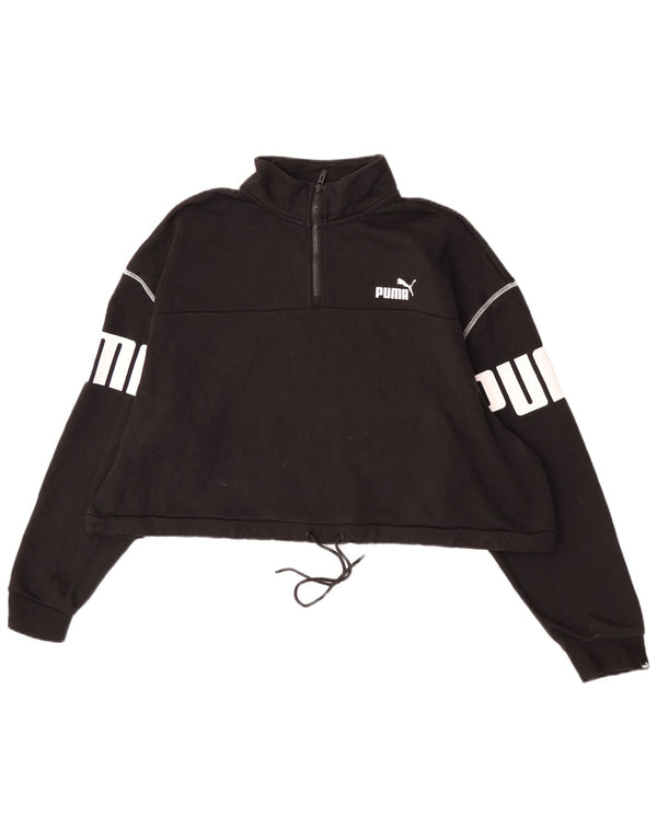 Felpa da donna con collo con zip e grafica corta Puma, maglione UK 20 2XL cotone nero