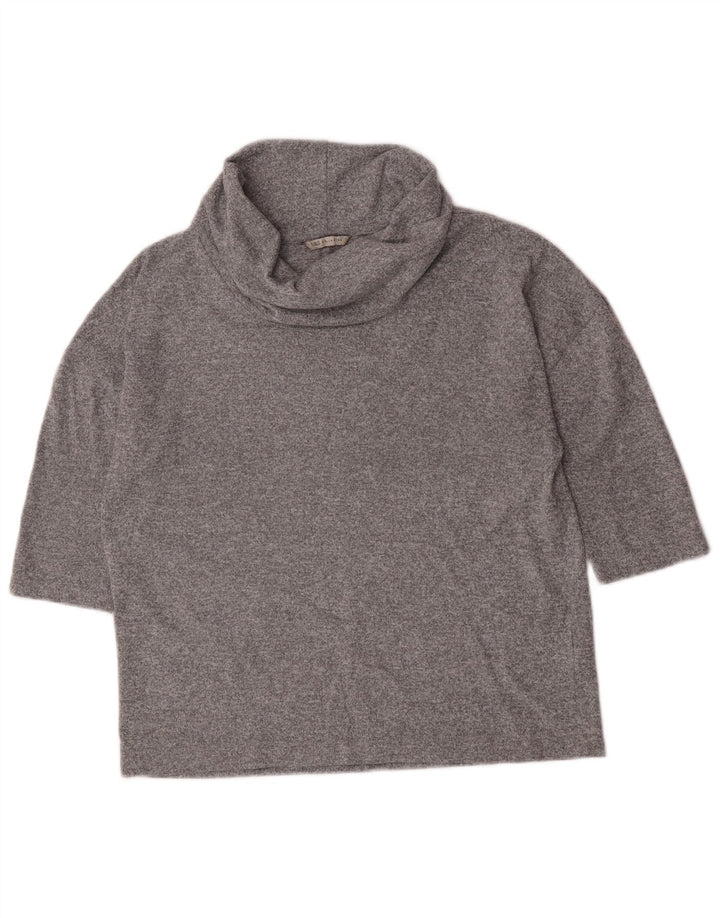 Top da donna Marks & Spencer manica 3/4 UK 14 grande poliestere chiazzato grigio