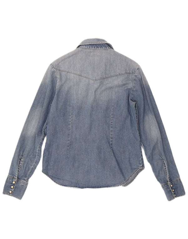 Camicia in denim lavaggio acido da donna LEE UK 10 piccolo cotone blu