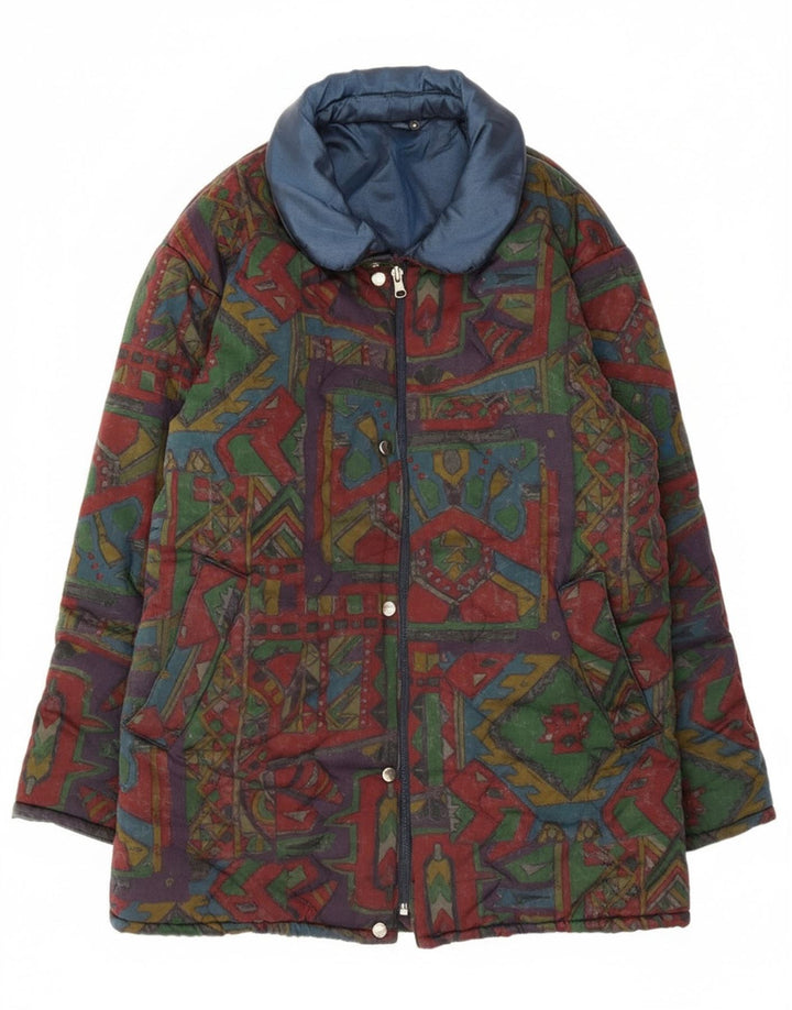 Giacca imbottita reversibile da uomo vintage UK 40 Grande motivo geometrico multicolore