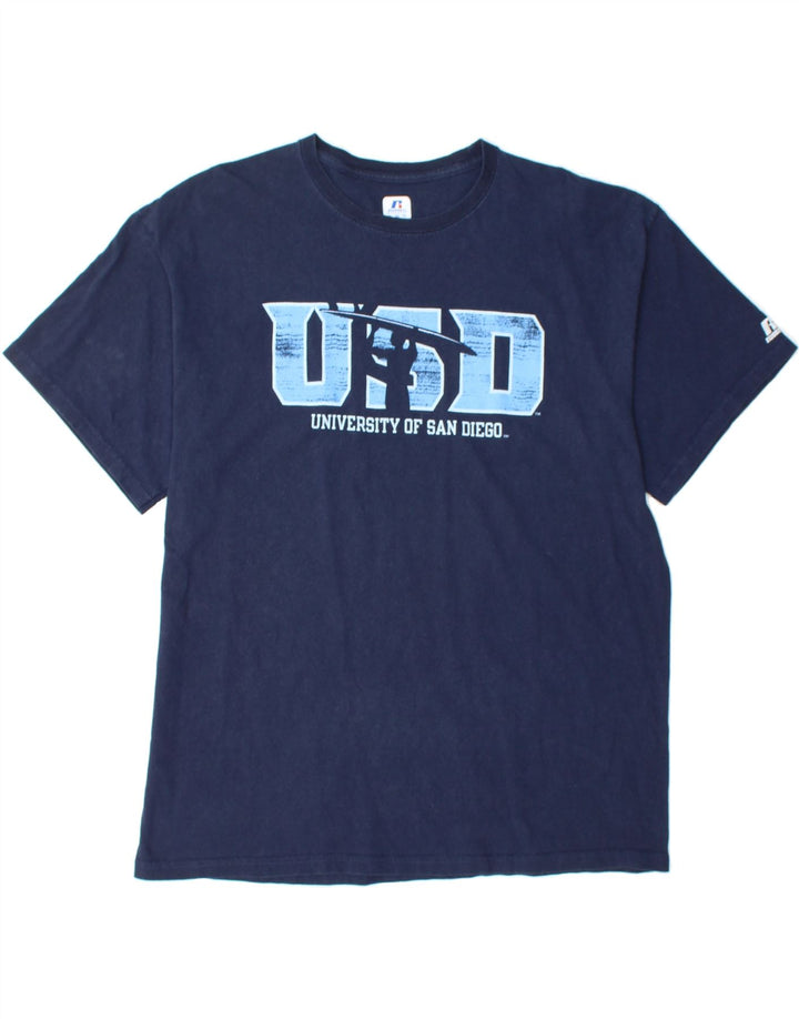 RUSSELL ATHLETIC Mens Graphic T-Shirt Top XL Navy Blue Vintage Russell Athletic and Second-Hand Russell Athletic from Messina Hembry 