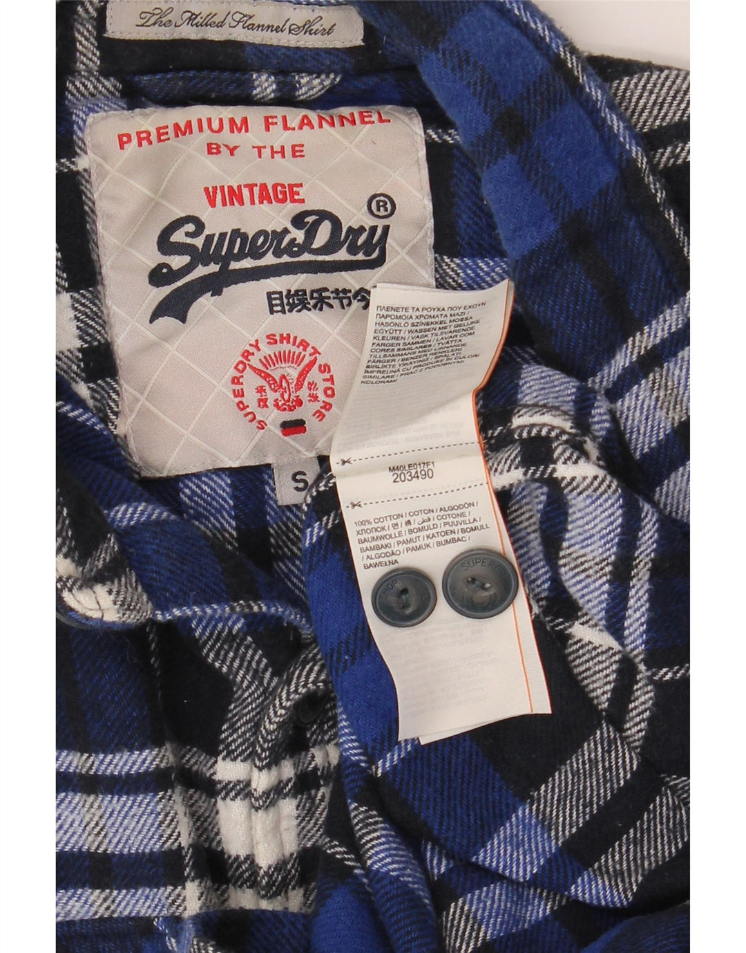Camicia da uomo in flanella SUPERDRY a quadri piccoli in cotone blu