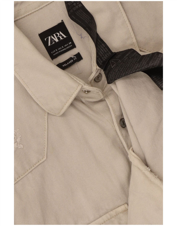 Camicia in denim vestibilità comoda da donna Zara piccola in cotone beige