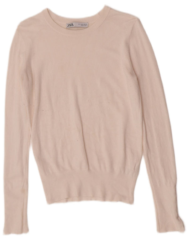 Maglione Zara da donna con scollo a barca UK 10 piccolo in viscosa bianco sporco