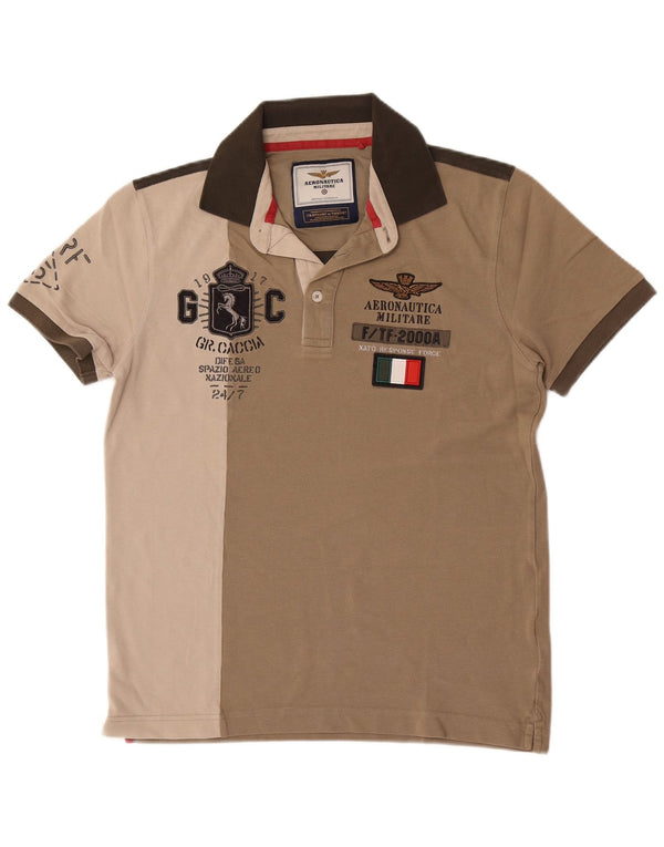 Polo da rugby grafica da uomo Aeronautica Militare color block medio kaki
